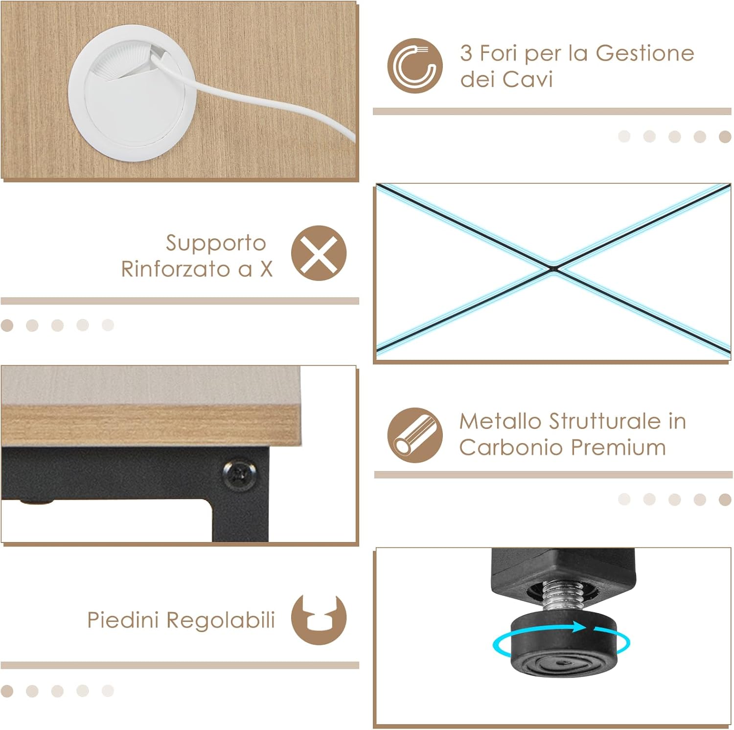 Scrivania Angolare per Computer con Supporto per Monitor, Scrivania Porta PC in Legno, Scrivania Salvaspazio e Moderna per Ufficio e Studio, 242 x 60 x 75 cm (Naturale)