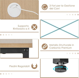 Scrivania Angolare per Computer con Supporto per Monitor, Scrivania Porta PC in Legno, Scrivania Salvaspazio e Moderna per Ufficio e Studio, 242 x 60 x 75 cm (Naturale)