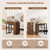 Set di 2 Tavolini da Caffè Impilabili, Tavoli Laterali per Divano con Piano in Finta Legno e Struttura in Metallo, Tavoli per Salotto, Studio e Camera da Letto, Marrone