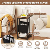 Tavolo per Computer, Tavolino Portatile a 3 Livelli con Tasca e Struttura in Metallo Resistente, Desk a Forma di C con Ruote per Camera da Letto, Balcone e Ufficio, 40 x 28 x 59 cm