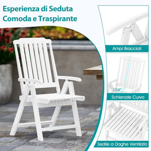 Sedia Esterno Pieghevole, Sedia Ergonomica in HDPE con Braccioli, Schienale Curvo e Seduta a Doghe, Poltrona Pranzo per Giardino Balcone Patio, Portata 150 kg (Bianco)
