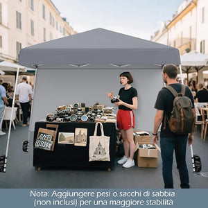 Gazebo Pop-up da Esterno 3 x 3 m, Gezebo Pieghevole con 1 Parete Laterale, Zaino Portatile e 4 Picchetti, Tendone Impermeabile e Resistente per Campeggio e Feste (Grigio)