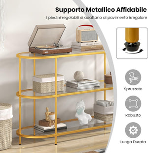 Mobile Porta TV fino a 65¡¯¡¯, Tavolo Consolle TV con 3 Ripiani in Vetro Temperato, Mobile TV con Struttura in Metallo, Supporto TV con Struttura in Metallo, per Soggiorno, Camera da Letto