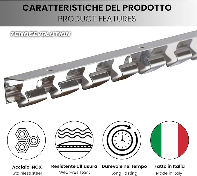 Supporto Acciaio Inox lunghezza 1,96m per Strisce PVC Trasparente - Tende per Magazzini, Celle Frigorifere e Ambienti Interni