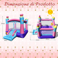 Castello Gonfiabile per Bambini, Casa Gonfiabile con Scivolo, Area per Saltare, con Borsa di Trasporto e Kit di Riparazione, per 3 Bambini di 3-10 Anni, 265 x 334 x 250 cm