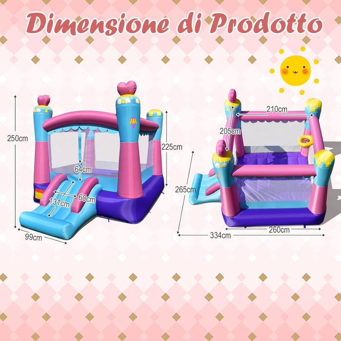 Castello Gonfiabile per Bambini, Casa Gonfiabile con Scivolo, Area per Saltare, con Borsa di Trasporto e Kit di Riparazione, per 3 Bambini di 3-10 Anni, 265 x 334 x 250 cm