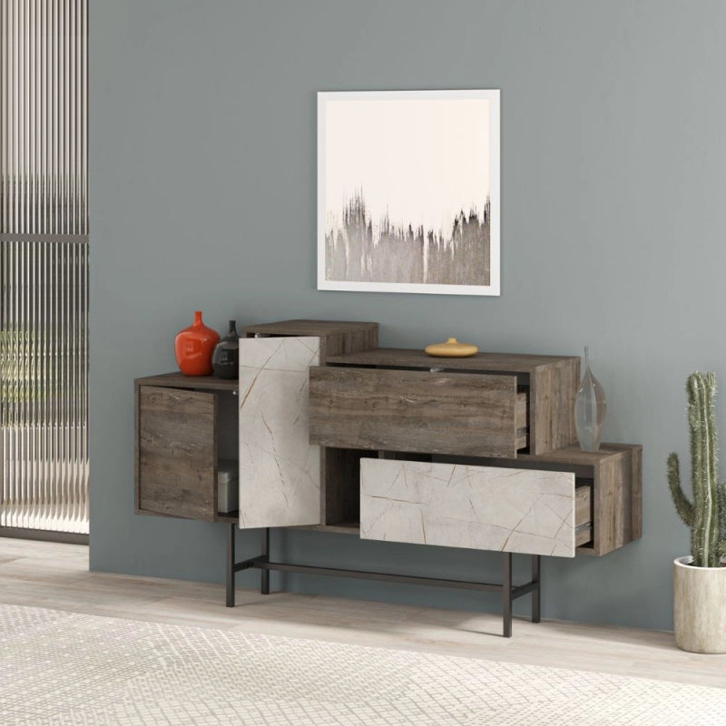 Madia Hermes colore dark coffee con ante e cassetti effetto marmo 160 cm