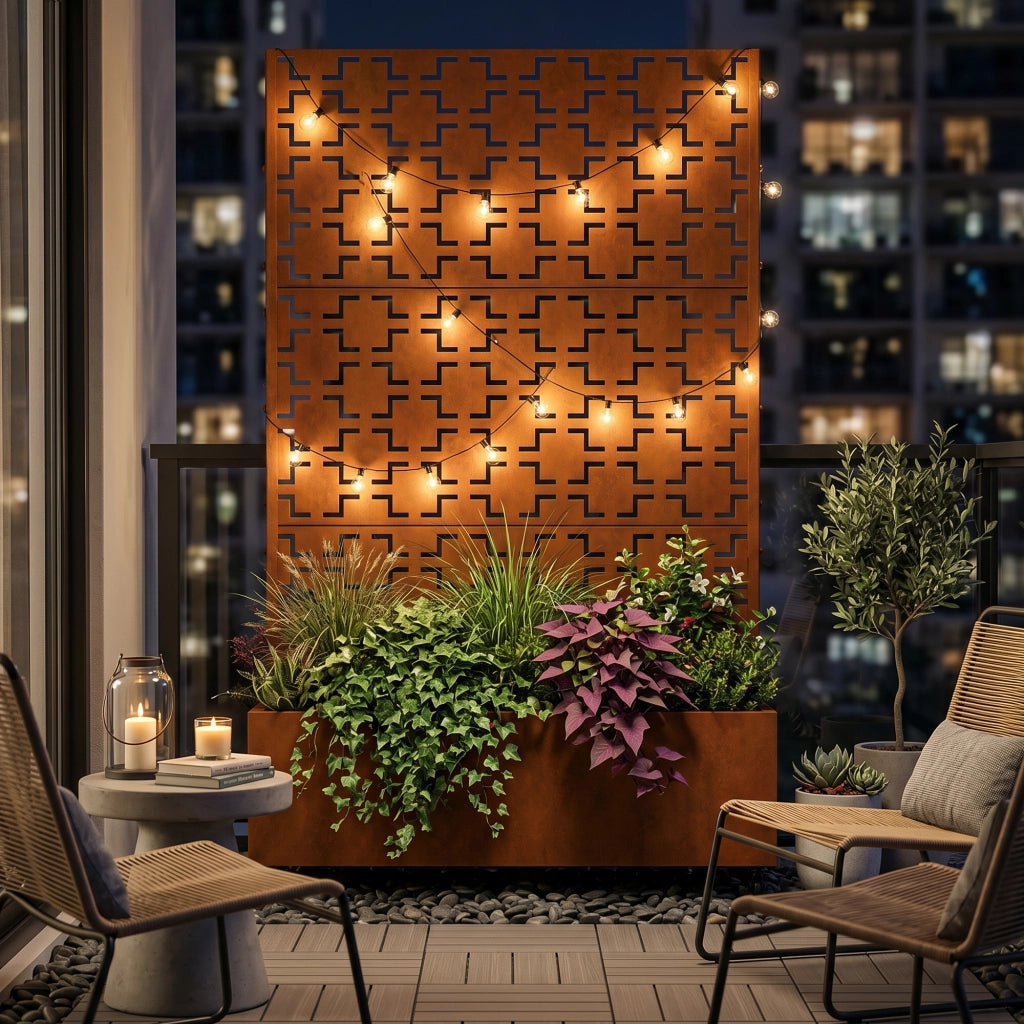 Fioriera con Spalliera Aaskis a Rotelle in Acciaio Corten 190 x 82 x 38 cm - Marrone Ossidato casa.pro
