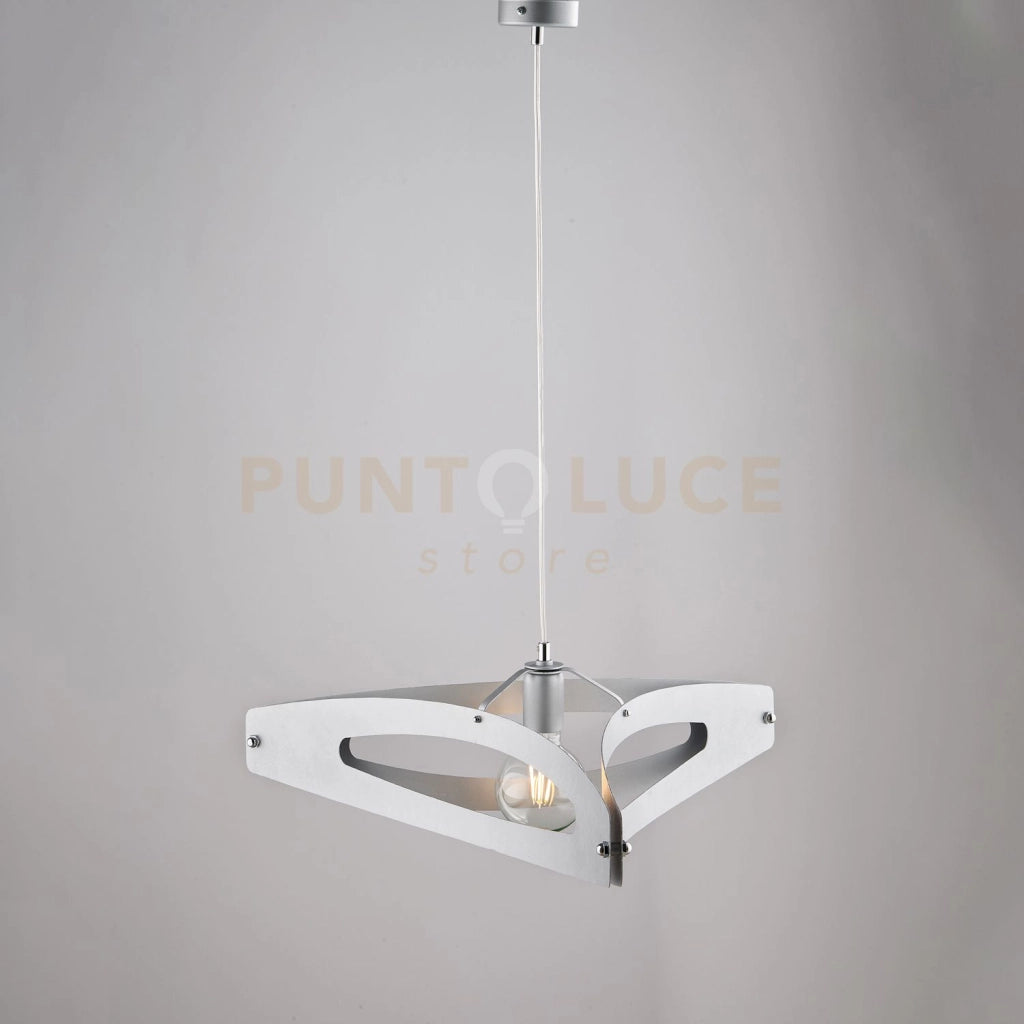 Sospensione con diffusore taglio laser in ferro laccato bianco e rifiniture cromo lucido con decorazione argento antico e cavo elettrico regolabile 1 luce