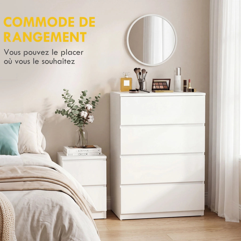 Cassettiera 4 Cassetti Senza Maniglie Design Moderno ¨C zephmum ¨C Bianco 60x40x80 cm