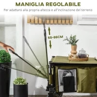 Carrello da Giardino 125L Pieghevole con Maniglia e 5 Sacche, 108x55x93 cm, Verde