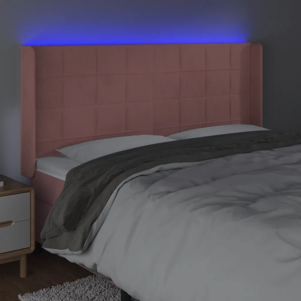 Testiera a LED rosa 203x16x118/128 cm in Velluto 3124119