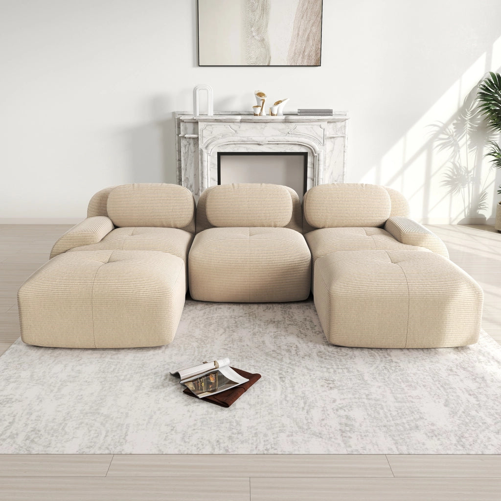 Divano angolare modulare in velluto a coste; senza montaggio; seduta 32D; beige