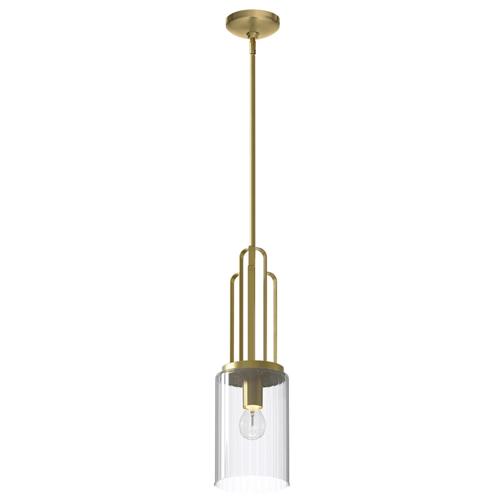 Sospensione Contemporanea Kimrose Acciaio Ottone Spazzolato Vetro 1 Luce E27