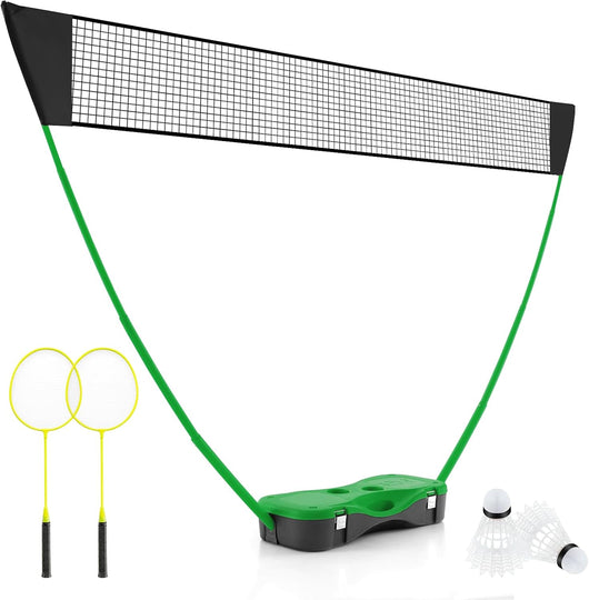 Set di Badminton con Rete, Racchette, 2 Volani e Scatola di Conservazione, Set di Badminton Portatile per 2 Giocatori da Esterno per Bambini, Ragazzi e Adulti