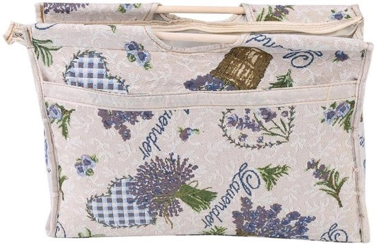 Borsa di stoccaggio con maniglia in legno - Tasca di stoccaggio pratica - Ripiegabile - Ideale per accessori da ricamo - Tela di alta qualità - Sacchetto di stoccaggio