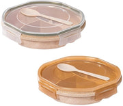 2 pezzi di piatti per microonde, piatti per microonde con coperchio, contenitori di conservazione con 3 compartimenti e coperchi, cucchiai, possono essere utilizzati come contenitori di conservazione, adatti per riscaldamento e congelamento.