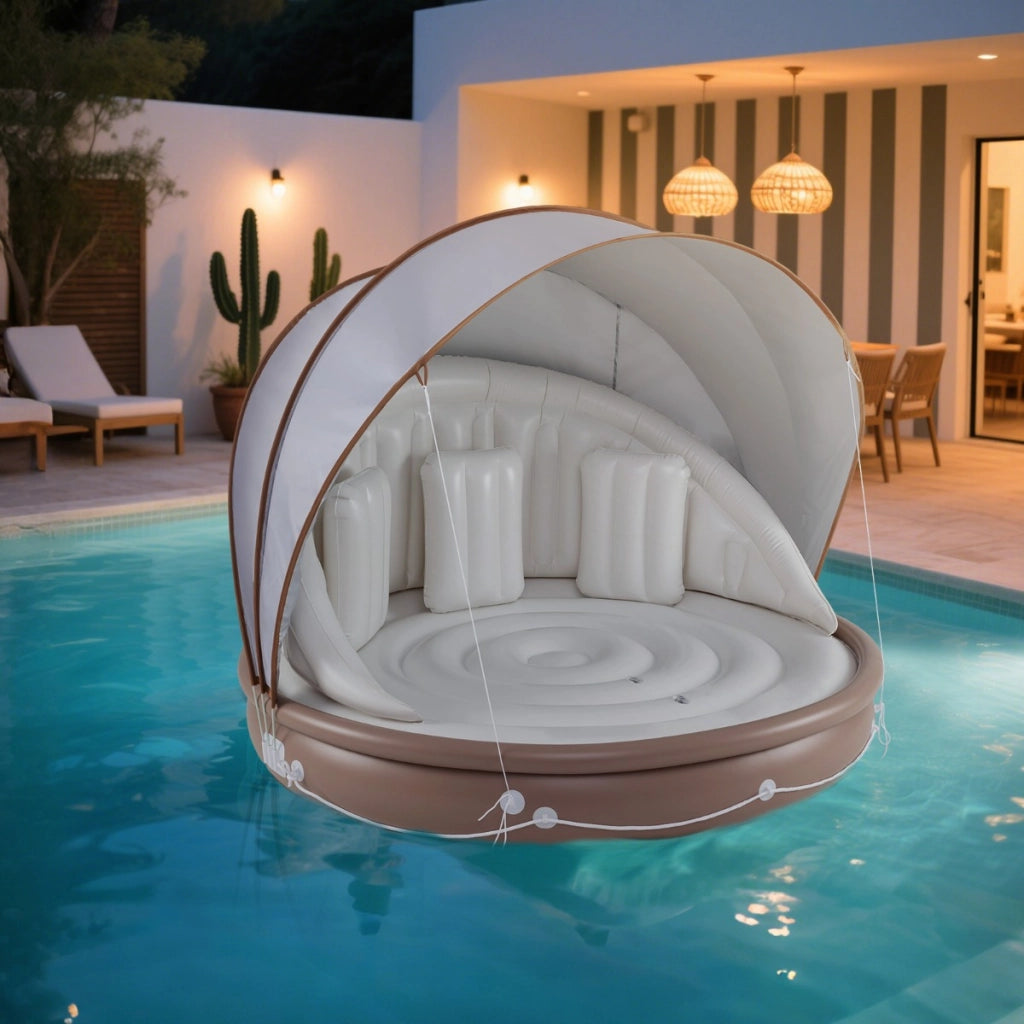 Isola gonfiabile con tetto capacit¨¤ di carico 180 kg, Lettino galleggiante da piscina 186 cm con tetto retrattile e rimovibile Colorato