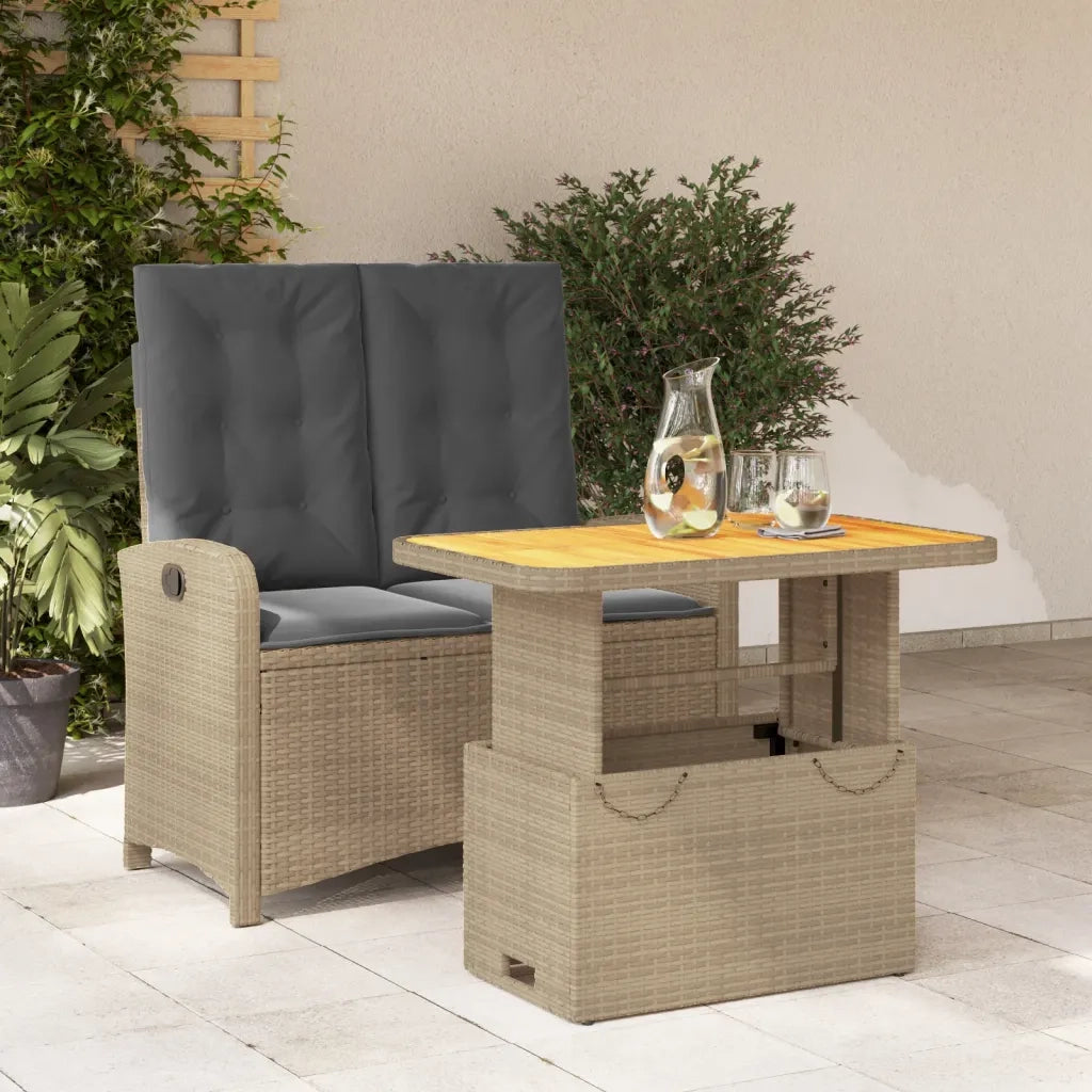 Set da Pranzo da Giardino 2 pz | Set Salotto da Giardino con Cuscini Beige in Polyrattan