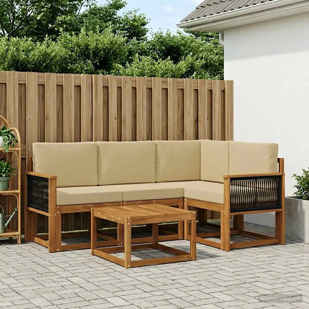 Set di divani da esterno 5 pcs Naturale e Beige Poliestere 3385194