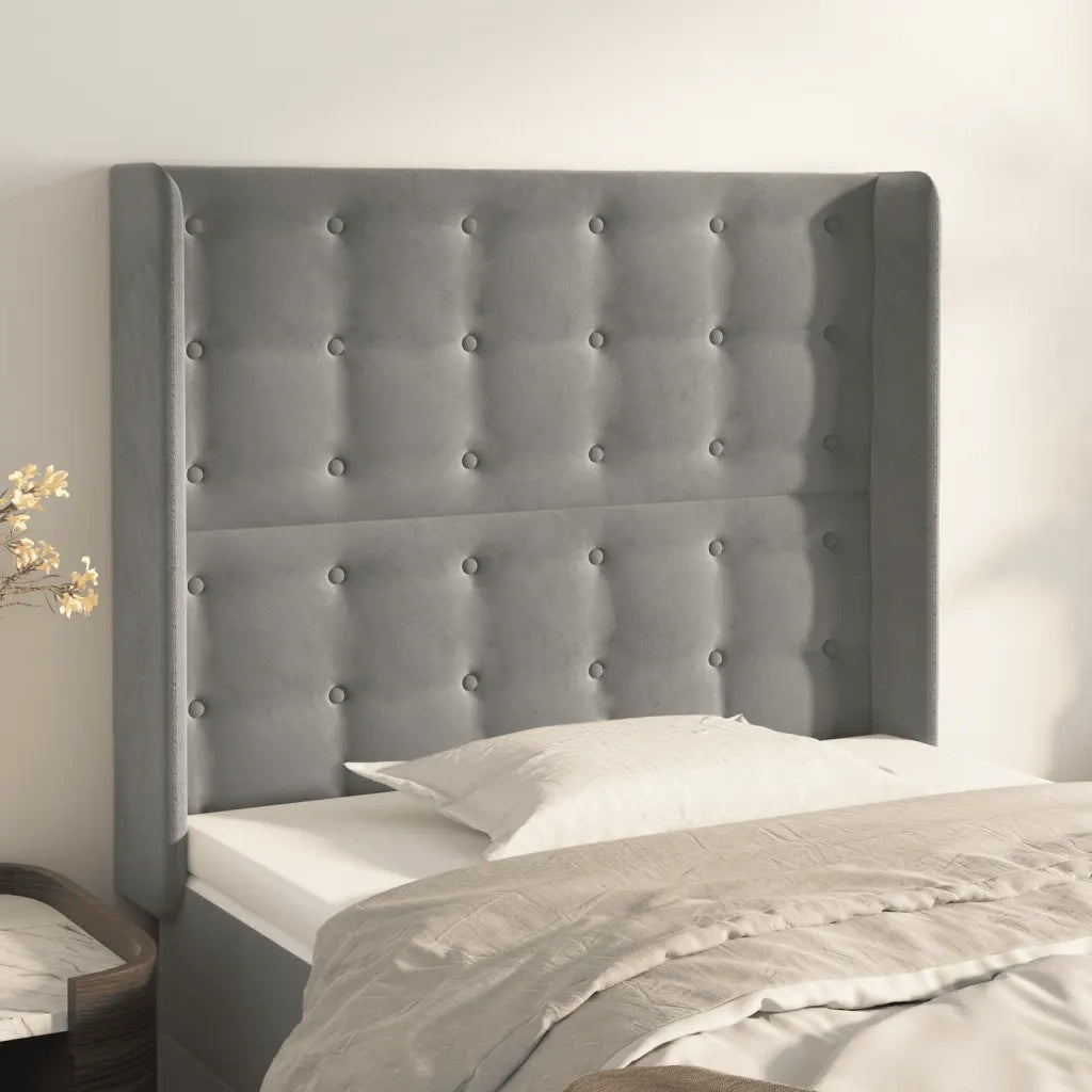 Testiera | Testata ad Orecchio Grigio Chiaro 83x16x118/128 cm in Velluto