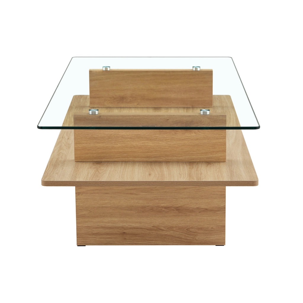 Tavolino da caff¨¨ a due strati - Zephmum - Vetro temprato e MDF - Finitura legno naturale - Cornice robusta