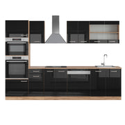 Vicco Cucina componibile Rovere nero/oro lucido 300 cm con armadio alto, PL Rovere