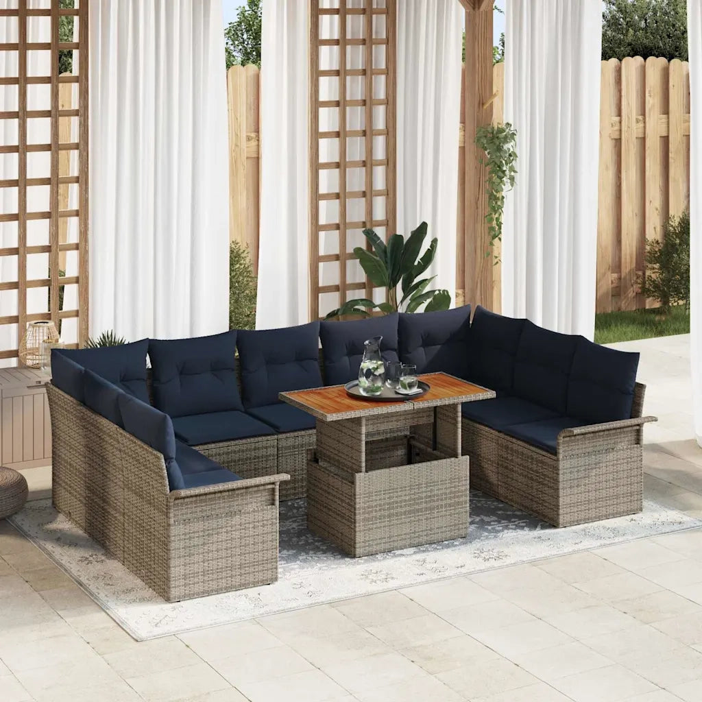 Set Divano da Giardino 10 pcs Grigio Poly Rattan
