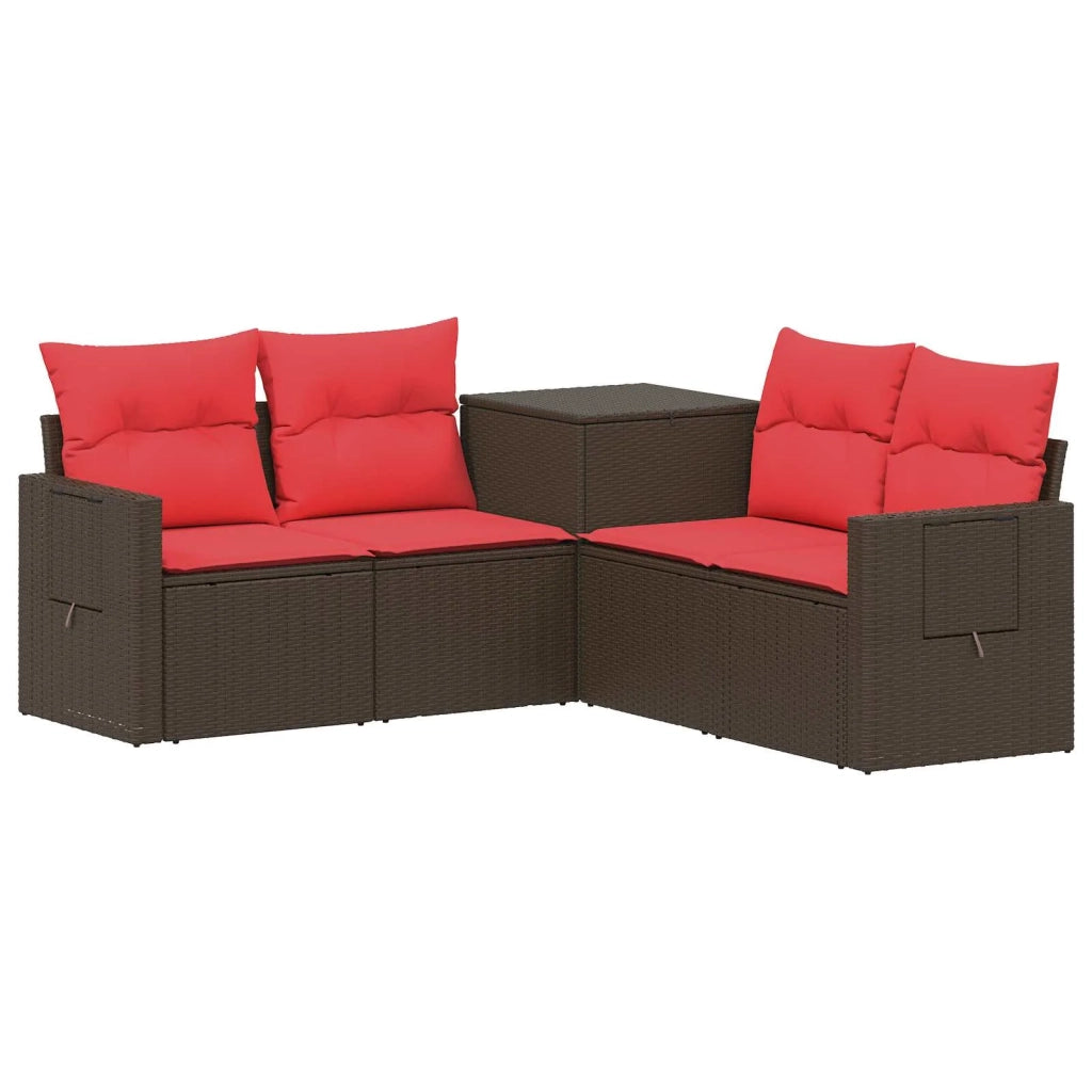 Set di divani 5 pz Marrone e Rosso Rattan sintetico e Acciaio 3447875