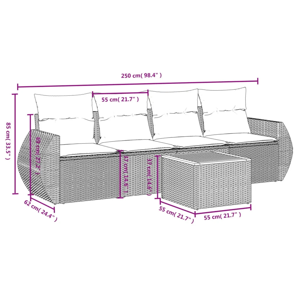 Set Divani da Giardino 5 pz con Cuscini in Polyrattan Nero