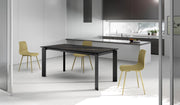 Tavolo da pranzo allungabile Frame - Top in ceramica marmo nero portoro opaco e struttura in metallo nero, design moderno 120-170 cm