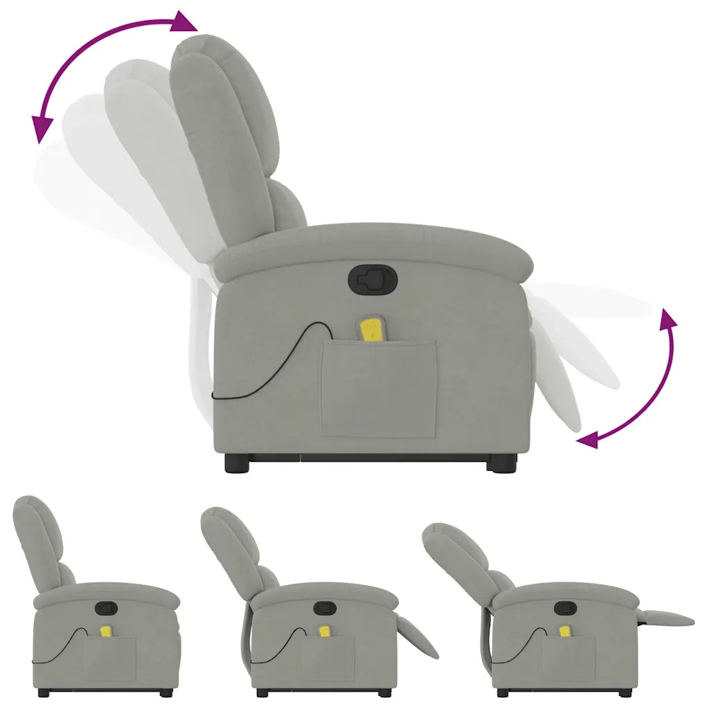 Poltrona Alzapersona Reclinabile Grigio Chiaro in Velluto 3204311