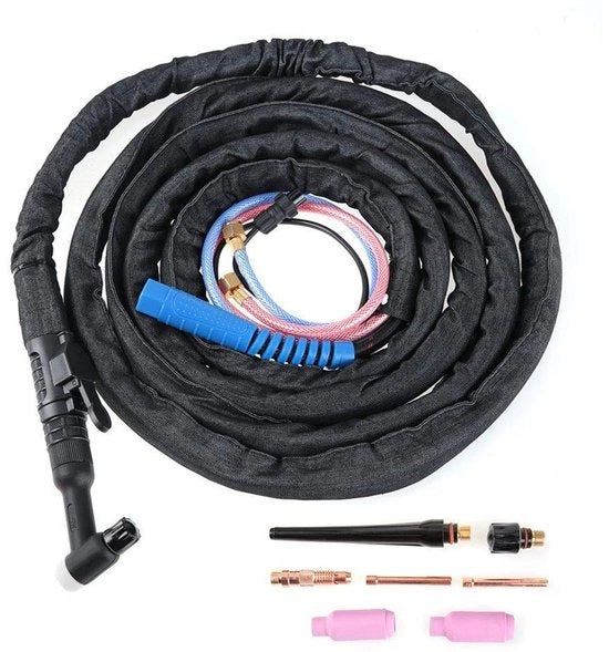 Set di torce TIG raffreddate ad acqua WP18 con laccio laser Klutch, porta europea, capacità di raffreddamento a gas, torce TIG integrata con laccio elastico, testa flessibile (#01 4m)