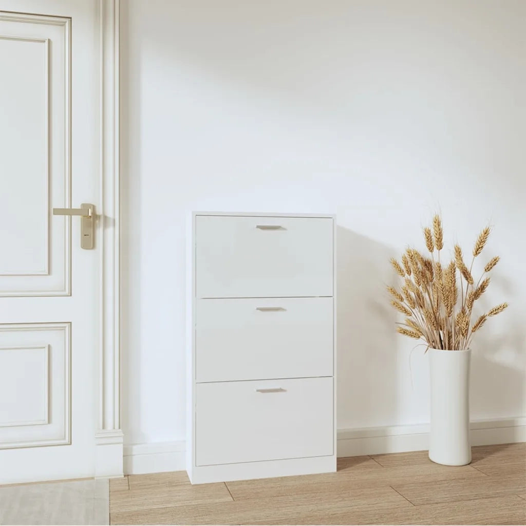 Scarpiera | Mobile per scarpe Bianco Lucido 59x17x108 cm in Legno Multistrato