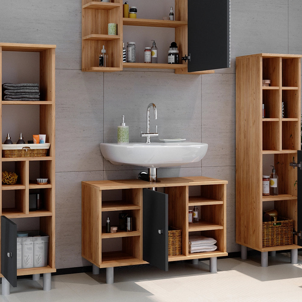 Vicco Set mobili bagno Quercia dorata 4 parti