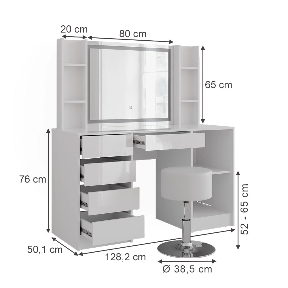 Vicco Tavolo da toeletta Bianco/bianco lucido 128.2 cm 5 parti
