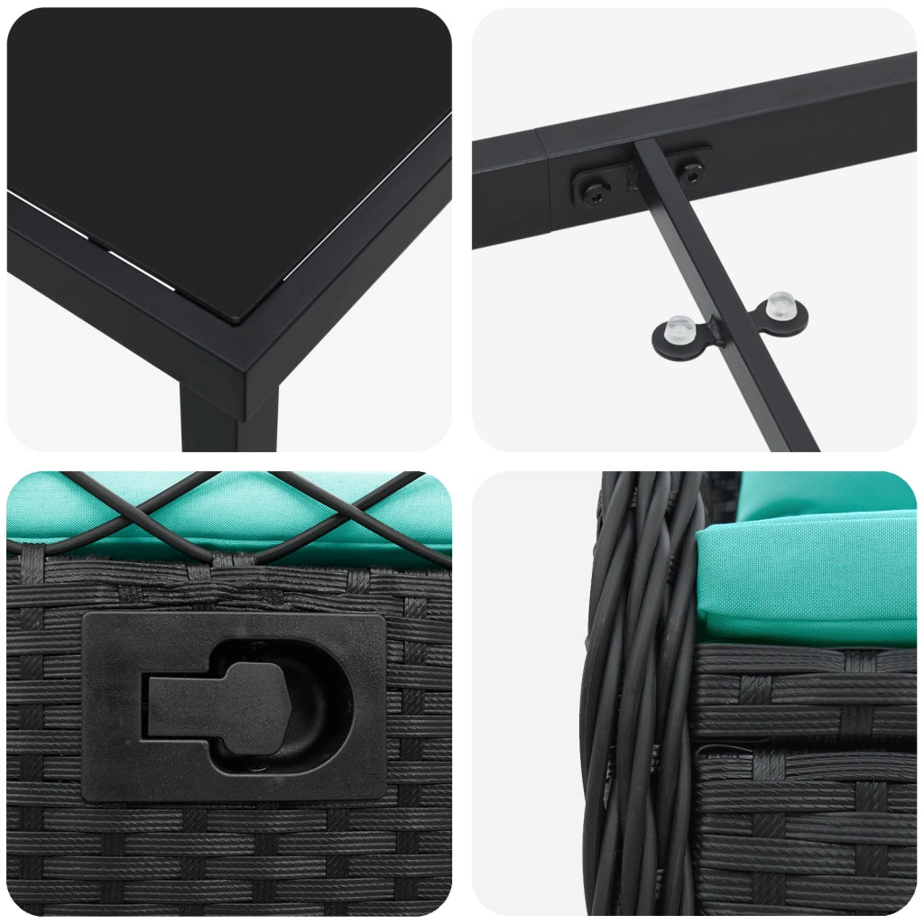 Set da Pranzo da Giardino 5 Pezzi Nero Rattan PE