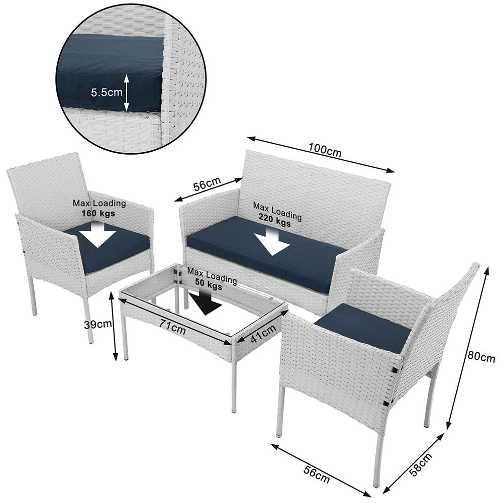 Set Salotto Completo Divano Poltrone Tavolino Poly Rattan Arredo Giardino Bianco
