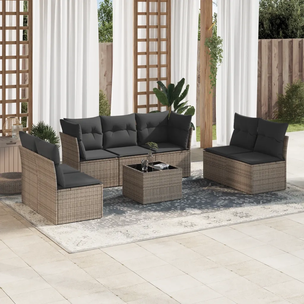 Set Divano da Giardino 8 pz con Cuscini Grigio in Polyrattan