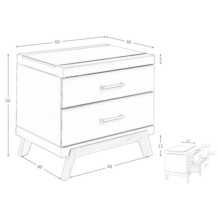 Comodino in similpelle, noce con piano in vetro nero