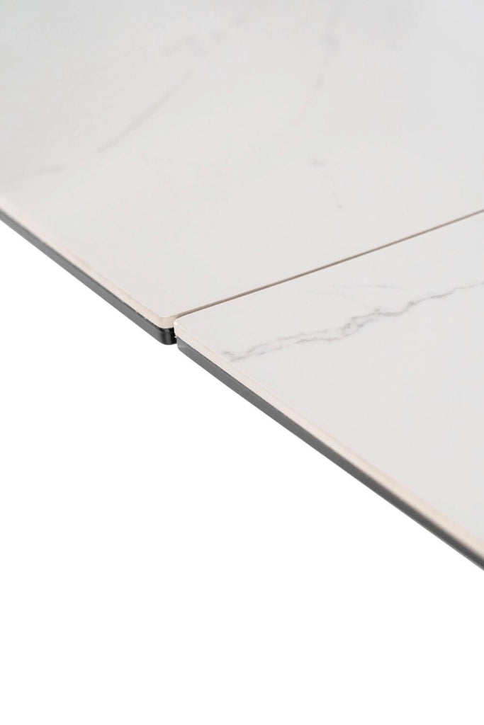Tavolo Allungabile 140/170/200x90x76 cm in Metallo con Top in Ceramica su Vetro Bianco