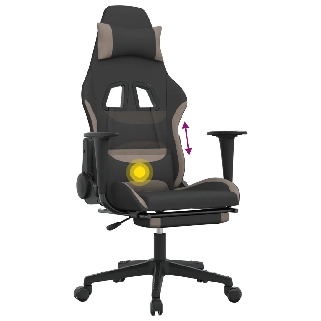 vidaXL Sedia da Gaming Massaggio e Poggiapiedi Tessuto Nero e Tortora
