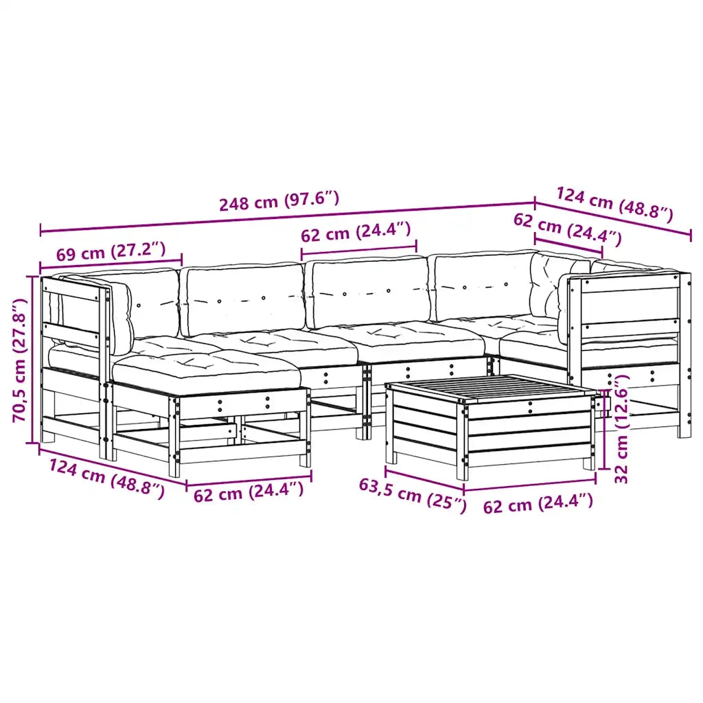 Set Salotto Giardino 7pz con Cuscini Bianco Legno Massello Pino 3250913