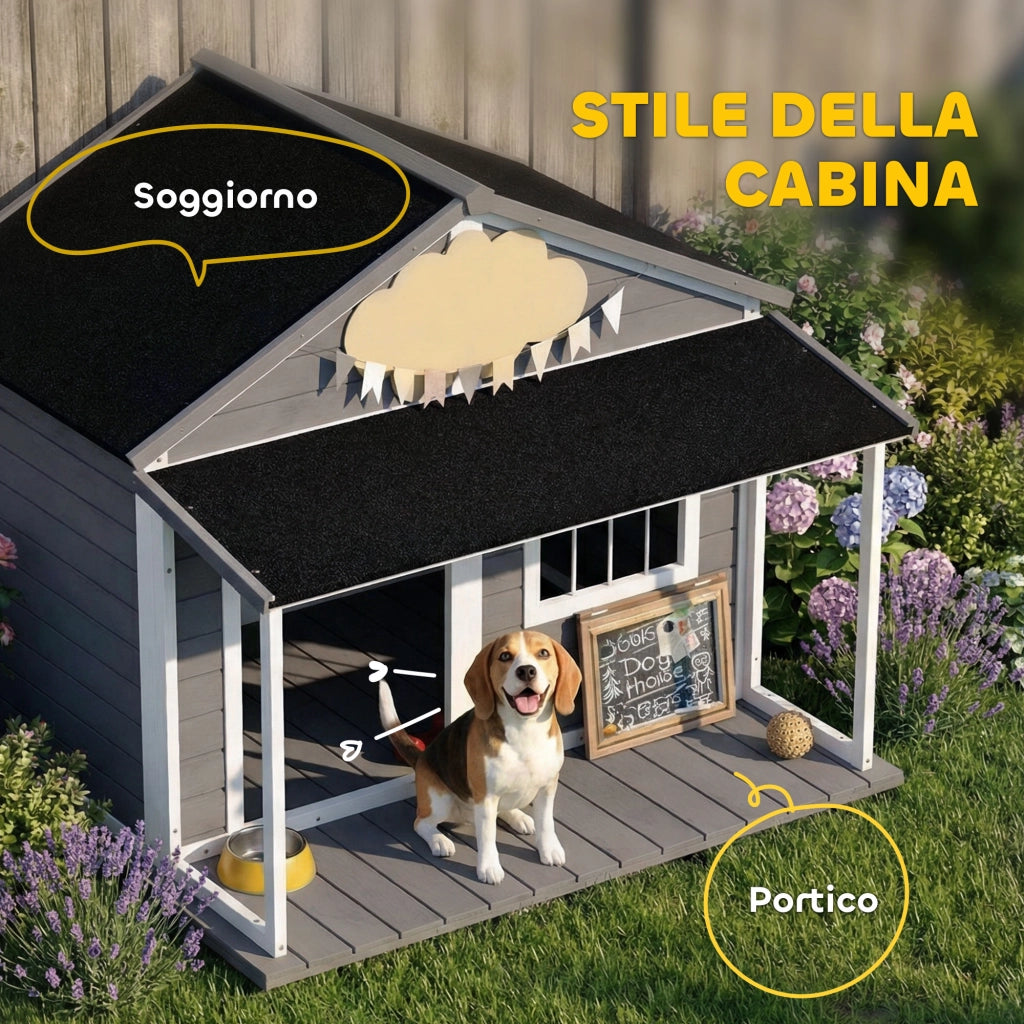 Cuccia per Cani da Esterno con Terrazza ¨C zephmum ¨C Grigio 124x112x105cm