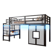 LETTO a soppalco in metallo 90x200 cm Nero con scala e luci LED