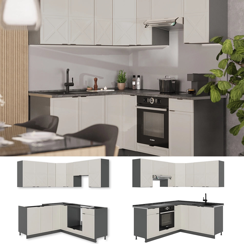 Vicco Cucina angolare completa Grigio/beige/antracite 160 x 190 cm , PL Marmo