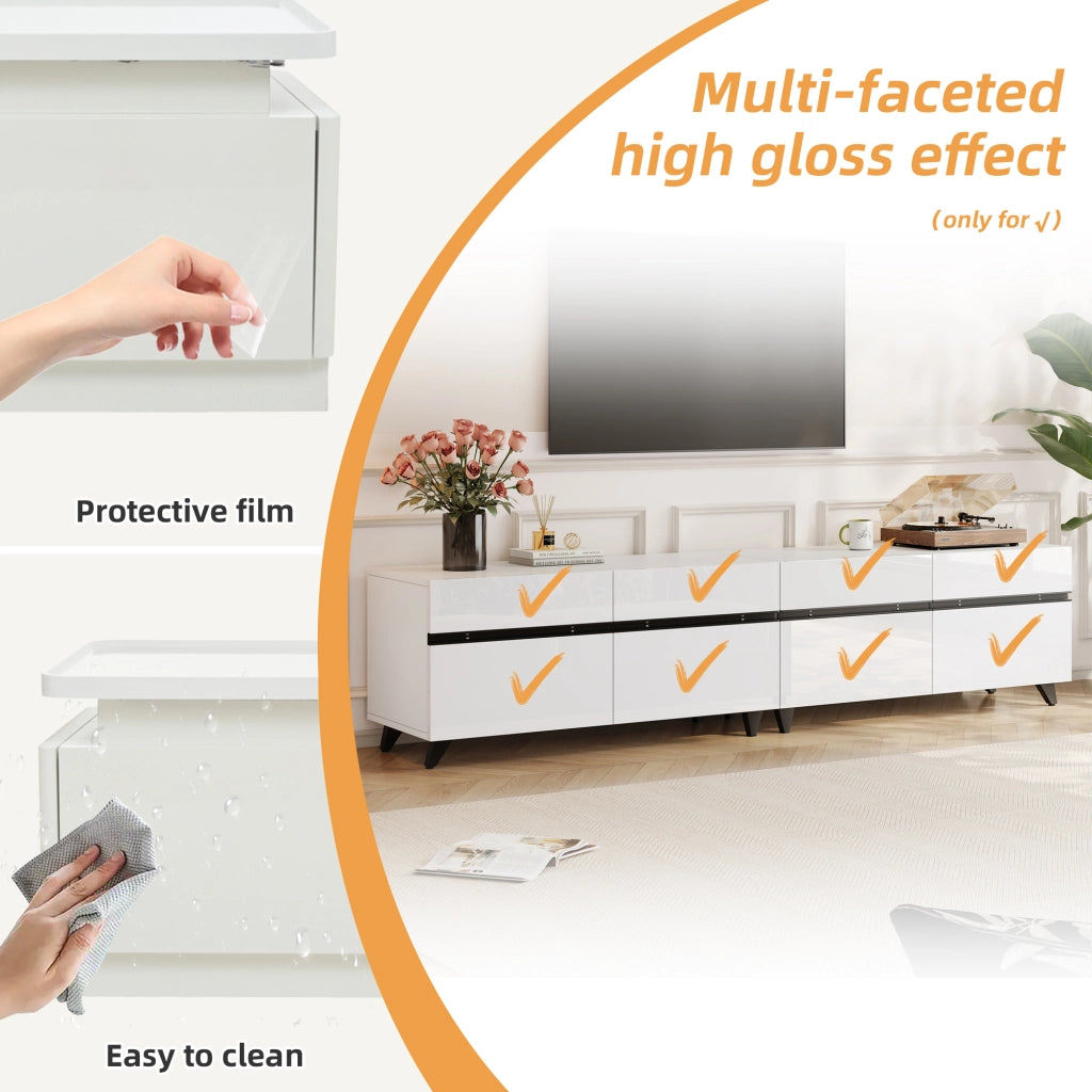 Mobile porta TV con 4 ante e ripiani regolabili finitura lucida per soggiorno in MDF bianco 180 × 40 × 49 cm