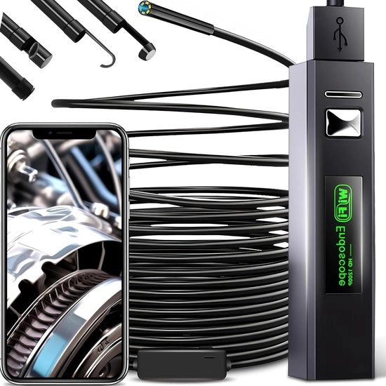 Endoscopio con Luce - Camera a Tubo HD 720p - Endoscopio per Ispezione di Cavi IP67 Impermeabile - Camera a Serpente per Android e OS.