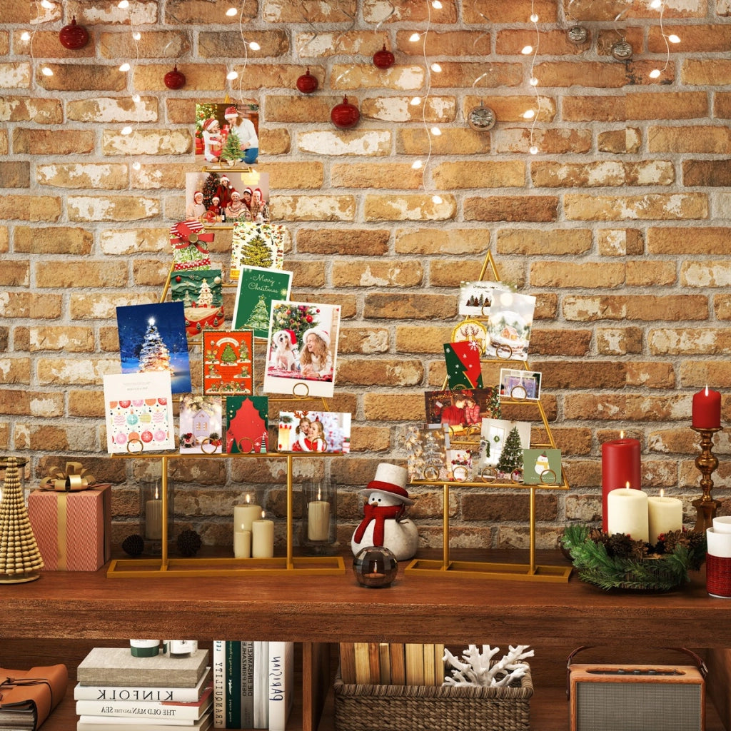 Portacarte supporto per foto a forma di albero di natale con clip rotonde, Portacarte portaoggetti in metallo da appendere-Decorazioni natalizie