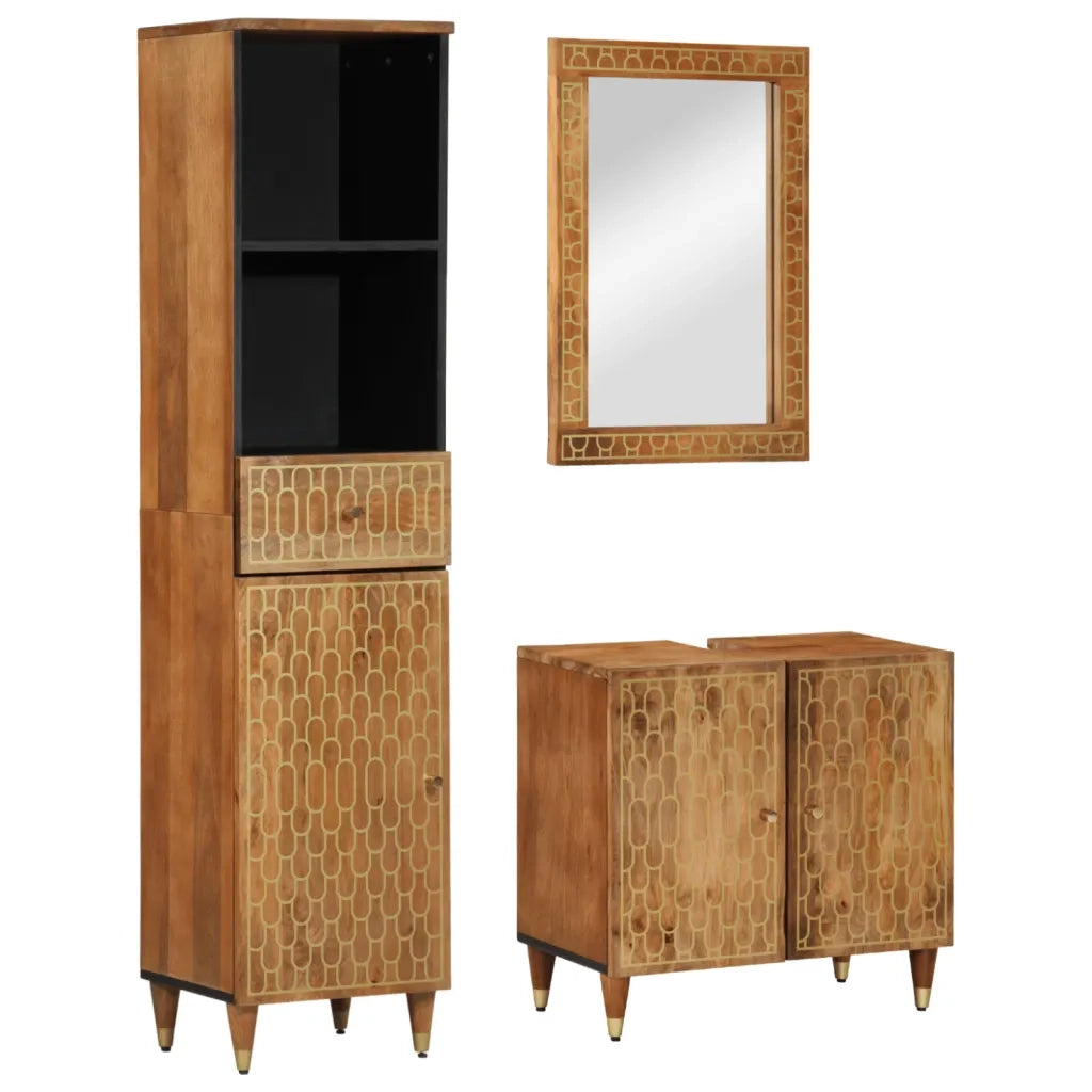 Set Mobili da Bagno 3pz in Legno Massello di Mango 3206322